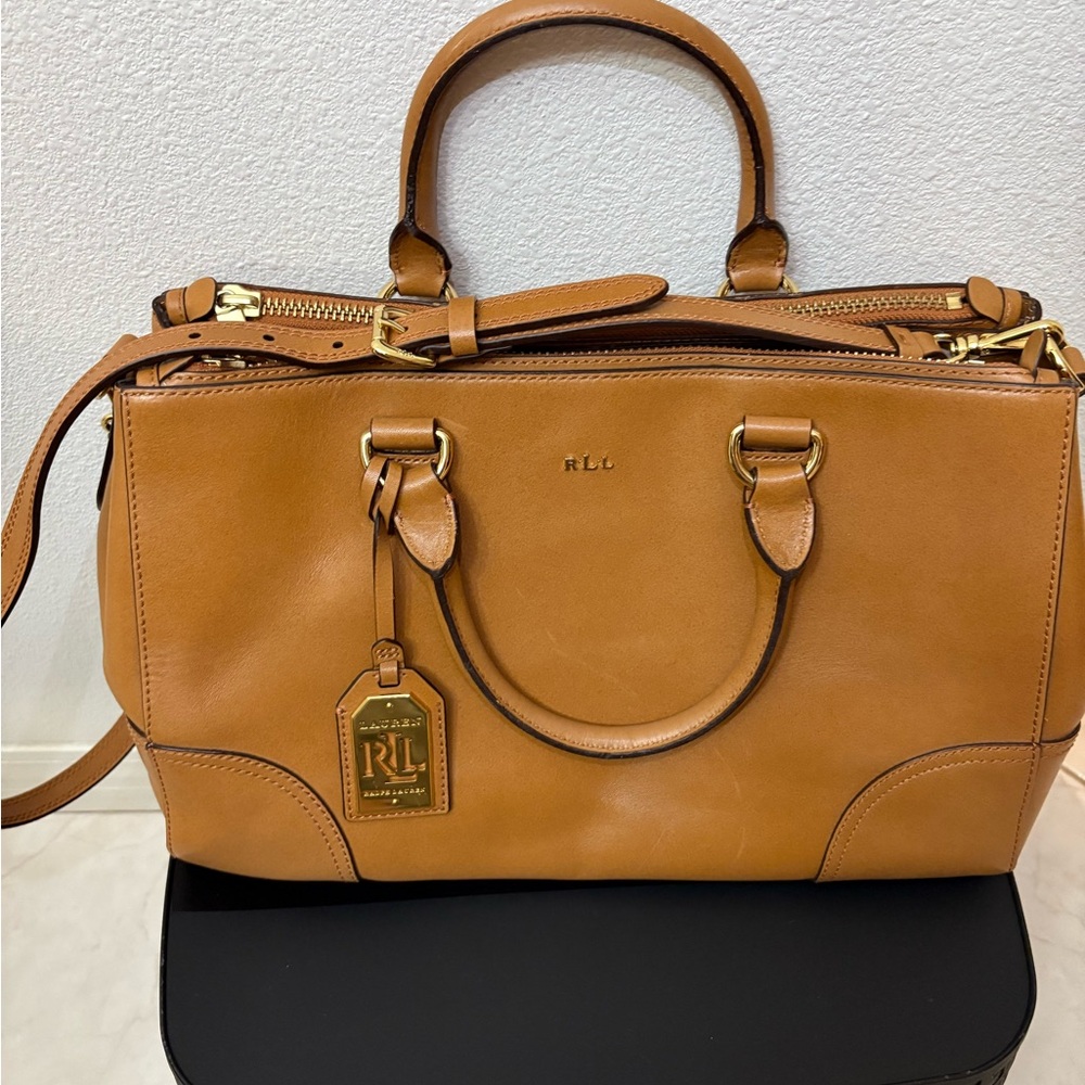 Ralph Lauren Tan Leather Satchel with Classic Design
